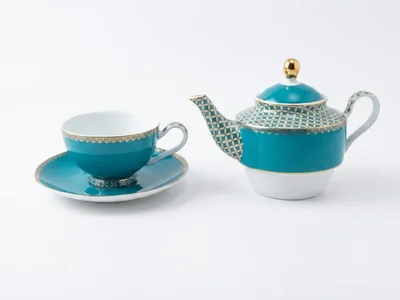 LIGHT BLUE PATTERNED TEA SET