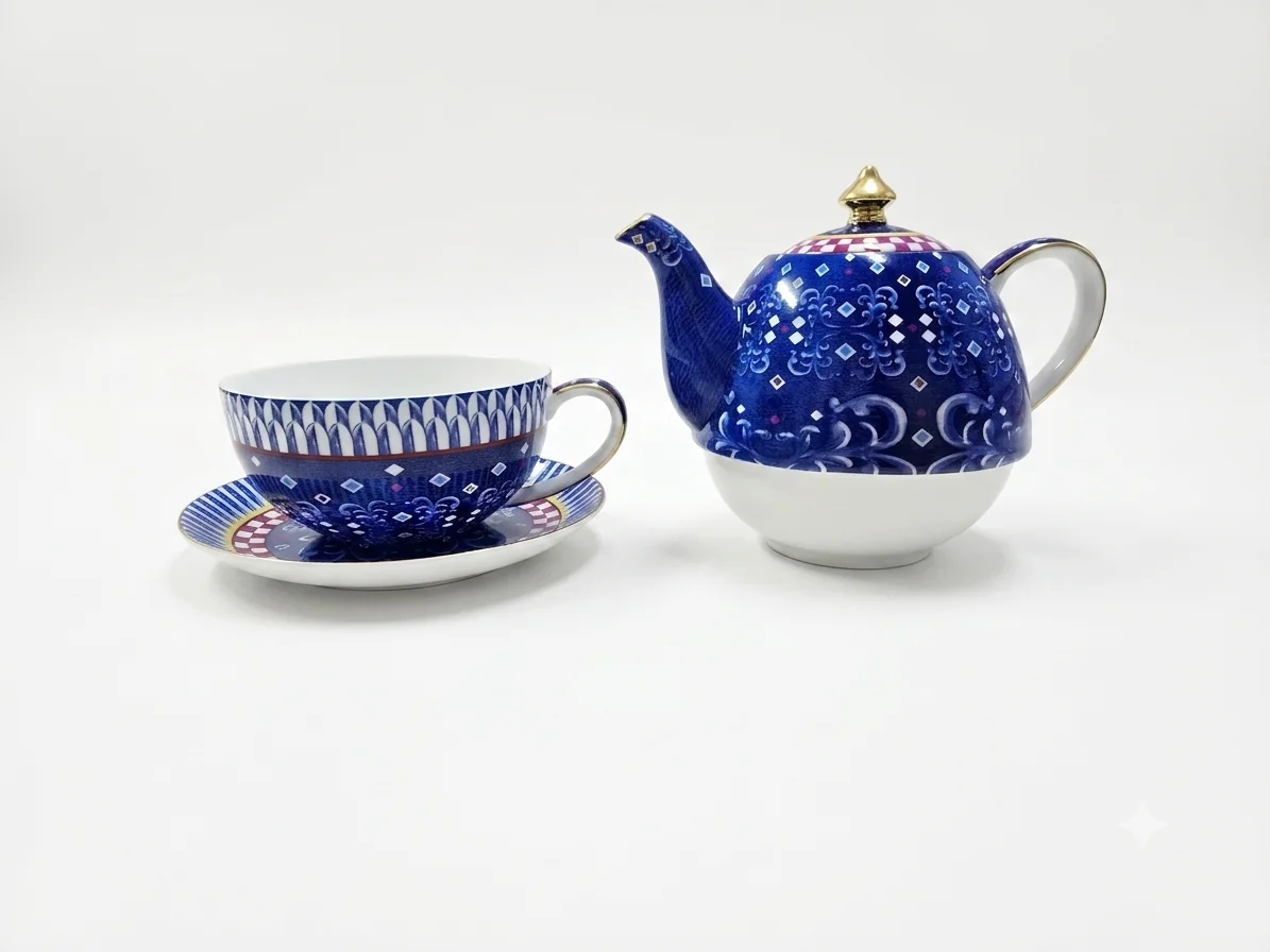 DARK BLUE PATTERNED TEA SET