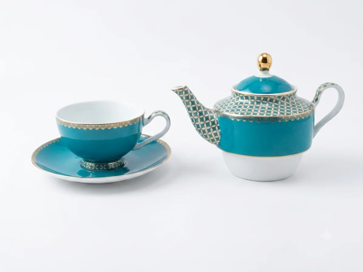LIGHT BLUE PATTERNED TEA SET
