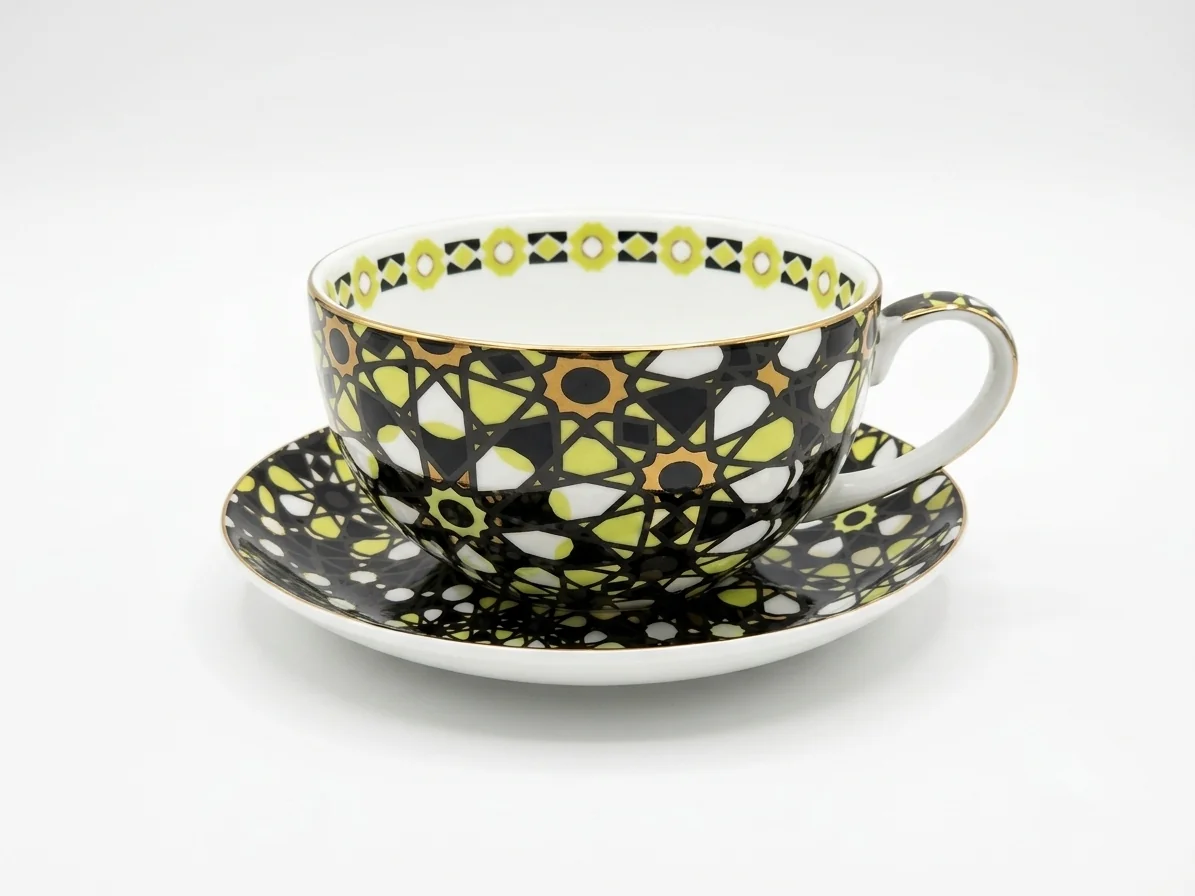 GREEN&BLACK PATTERN CUP&SAUCER
